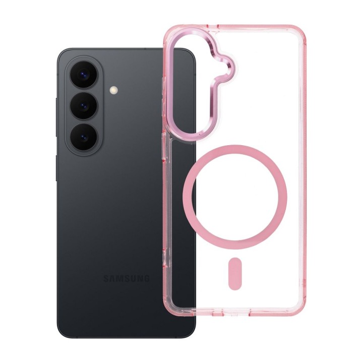 Чохол для Samsung S26 Frame Clear Hybrid Mag Cover сумісний з MagSafe пудрово-рожевий