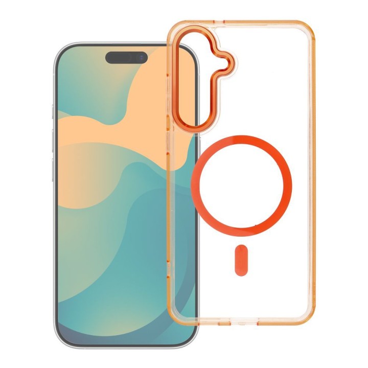 Etui na Samsung S25 FE Frame Clear Hybrid Mag Cover zgodny z MagSafe pomarańczowe