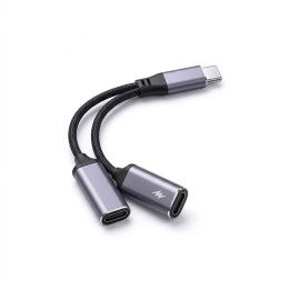 Adapter AUX 2w1 USB C (male) for USB C (female) / USB C (female) Blue Star black [DAC] - charging for 25W