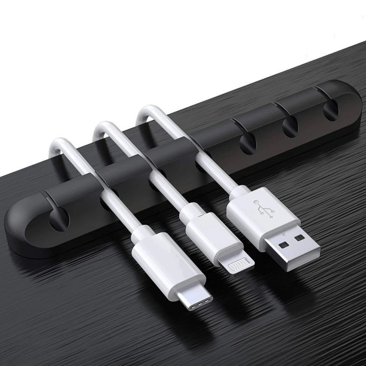 Organizer silicone self-adhesive Blue Star PJ-OCZ8 for 7 cables - black (1 pcs.)