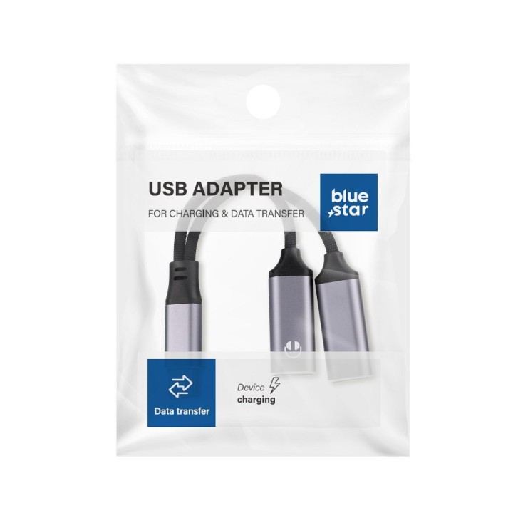 Adapter AUX 2w1 USB C (męski) do USB C (żeński) / USB C (żeński) Blue Star czarny [DAC] - ładowanie do 25W