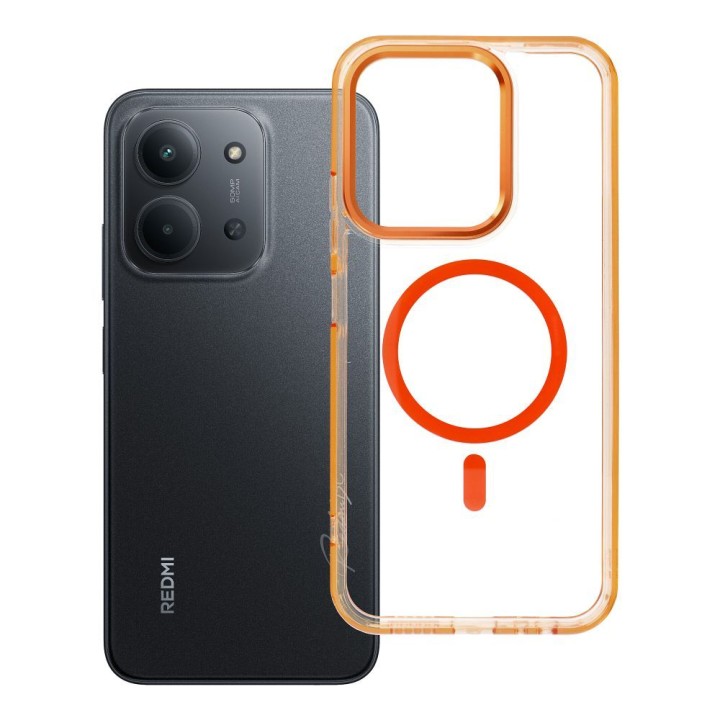 Case for Xiaomi Redmi 15C (173,16 x 81,07 x 8,2) Frame Clear Hybrid Mag Cover compatible with MagSafe orange