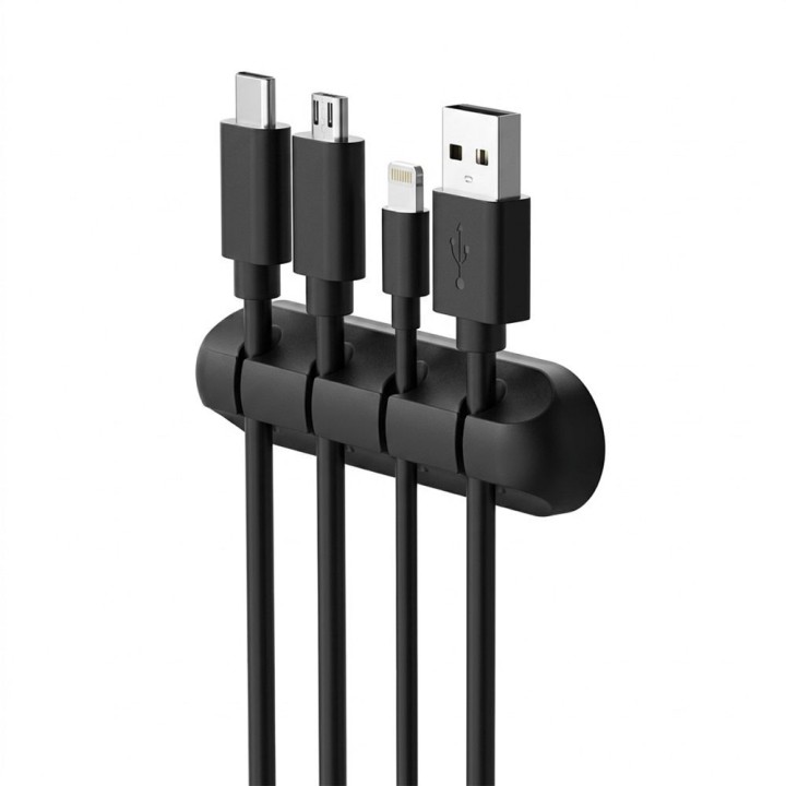 Self-adhesive silicone organizer Blue Star PJ-OCZ23 for 4 cables - black (1 pcs.)