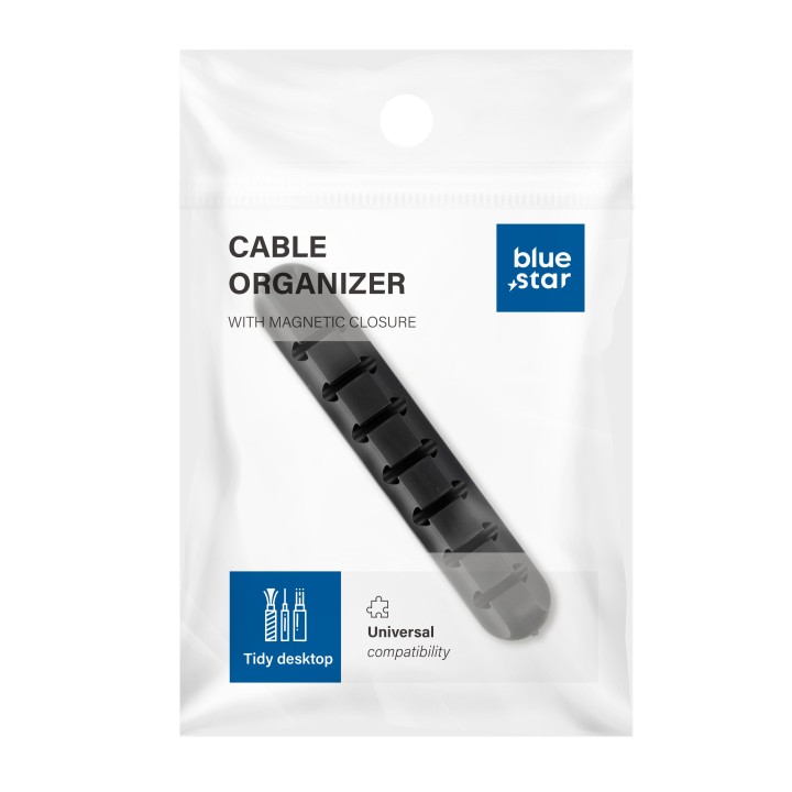 Organizer silicone self-adhesive Blue Star PJ-OCZ8 for 7 cables - black (1 pcs.)