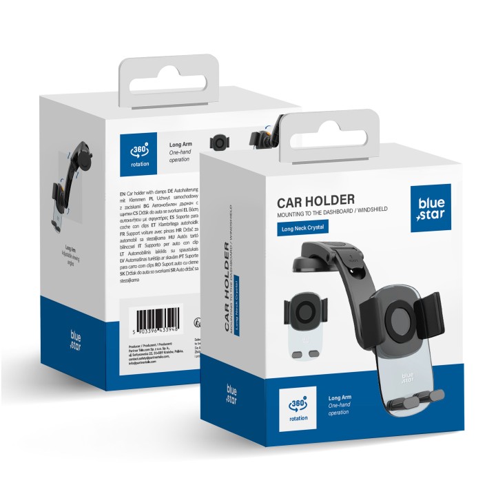 Автомобильный держатель телефона Blue Star Long Neck Crystal на приборную панель / лобовое стекло черный