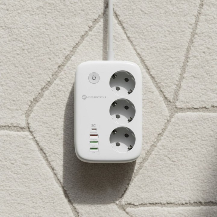 Сетевой фильтр сетевая Forcell F-Energy 3 разъема + USB C 30W + 3 x USB A QC3.0 PD + WiFi Tuya, SmartLife 10A 2500W VT-PS03