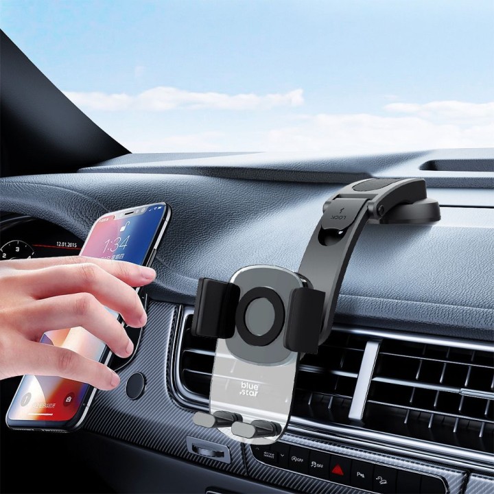 Phone holder for car Blue Star Long Neck Crystal for dashboard / windscreen black