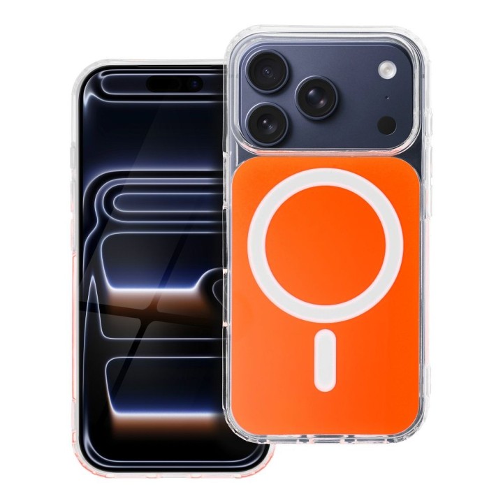 Case for iPhone 17 Pro / 18 Pro (low camera edge) Clear Fusion Mag Cover compatible with MagSafe hermes orange