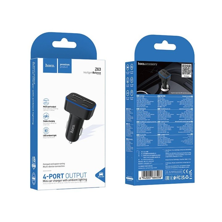 Автомобильное зарядное устройство Hoco 2x USB A + 2x USB C QC3.0 PD 42W Z63 черное