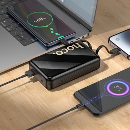 Power bank Hoco 20000 mAh QC PD 22,5W with built-in cables USB C + Lightning Q37A black