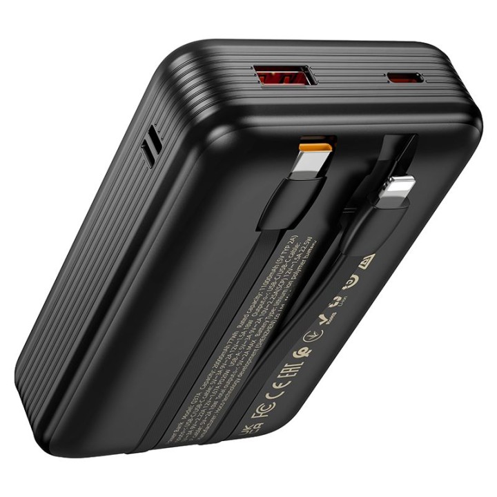 Повербанк Hoco 20000 mAh QC PD 22,5W со встроенными кабелями USB C + Lightning Q37A черный
