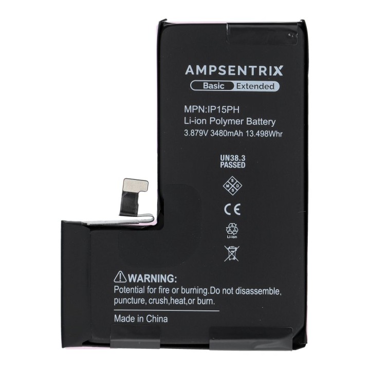 AmpSentrix Basic аккумулятор для iPhone 15 PRO (повышенная емкость 3480 mAh)