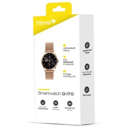 Smartwatch TITMO O-170 (AMOLED, Bluetooth call, strap steel szlachetna gold mesh) gold 0INT