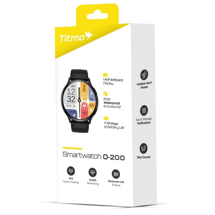 Smartwatch TITMO O-200 (GPS, AMOLED, bluetooth call, silicone strap) black 0INT