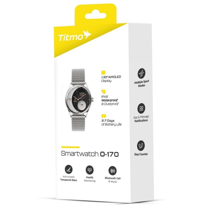 Smartwatch TITMO O-170 (AMOLED, bluetooth call, pasek stal szlachetna silver mesh) srebrny 0INT