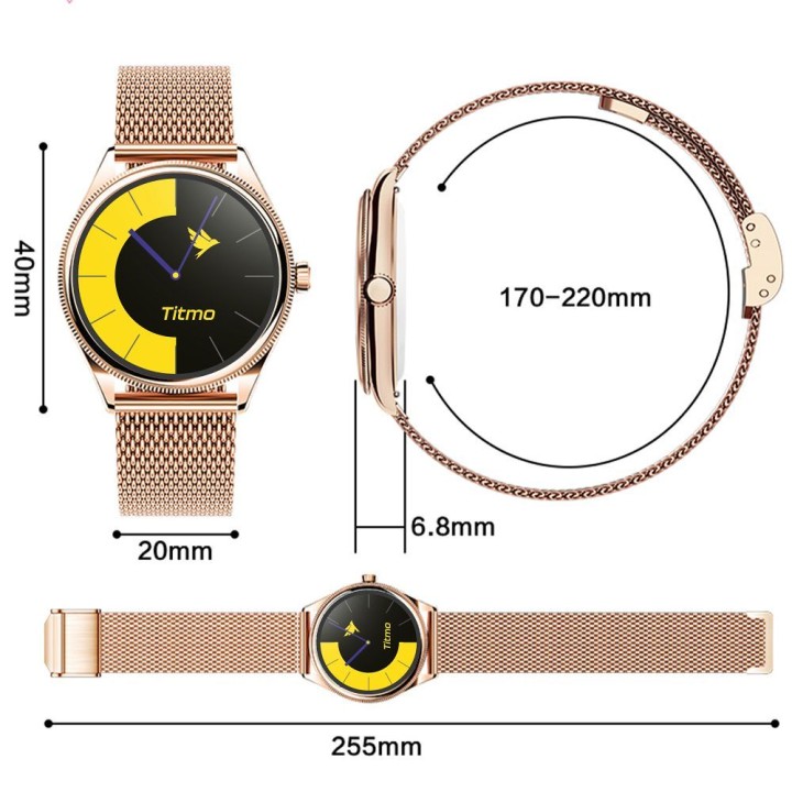 Смарт-часы TITMO O-170 (AMOLED, Bluetooth call, ремешок сталь szlachetna gold mesh) золотые 0INT