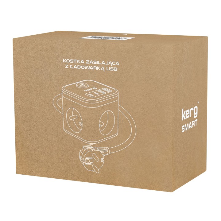 KERG power cube 3-socket + fast charger USB-A+USB-C 1,5m 3×1,5mm2 H05VV-F 16A/250V~ Smart black