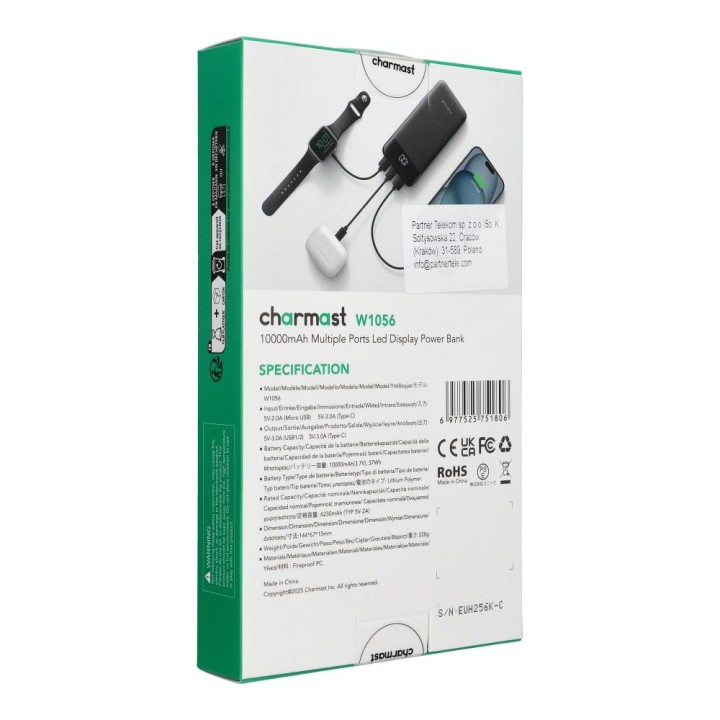 Повербанк Charmast W1056 10000 mAh 3A черный 0INT