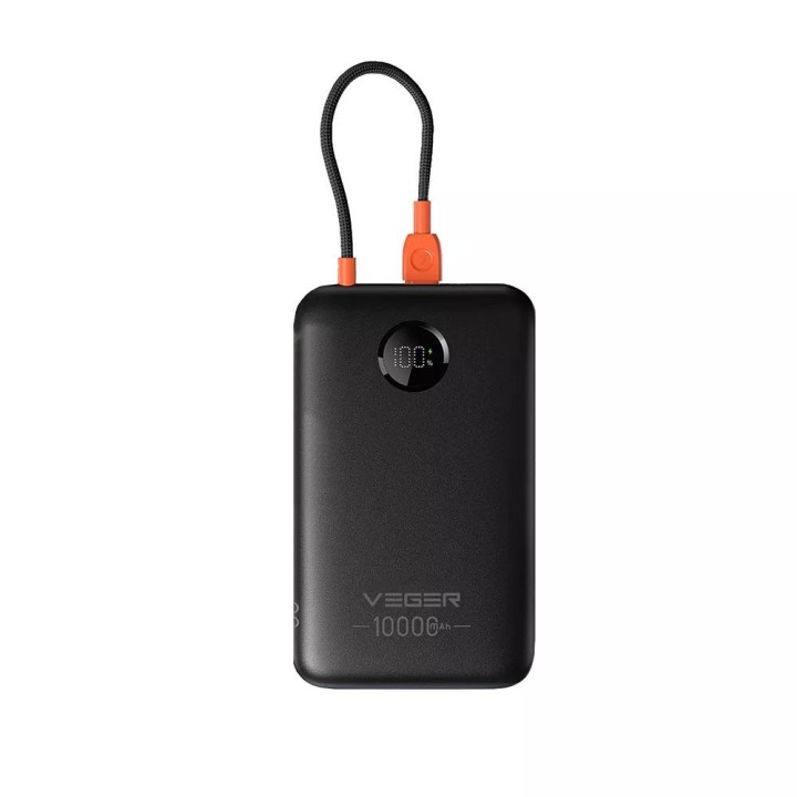Powerbank Veger 10000 mAh z wbudowanym kablem USB C QC3.0 PD 2A 22,5W K1C W1189 czarny 0INT