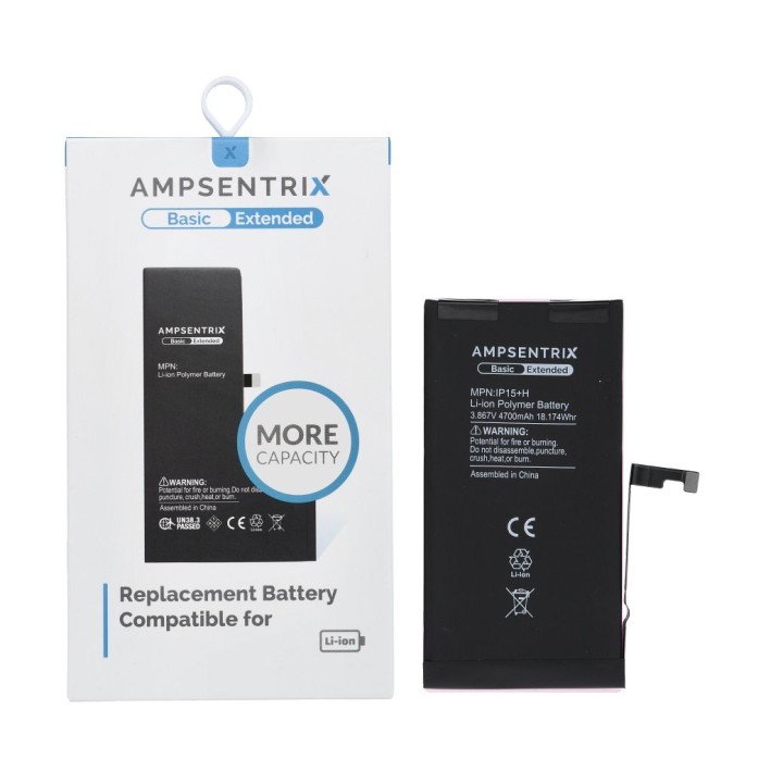 AmpSentrix Basic аккумулятор для iPhone 15 Plus (повышенная емкость 4700 mAh)