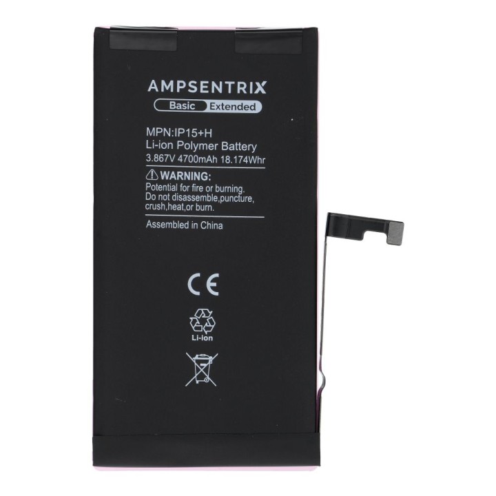 AmpSentrix Basic bateria do iPhone 15 Plus (zwiększona pojemność 4700 mAh)
