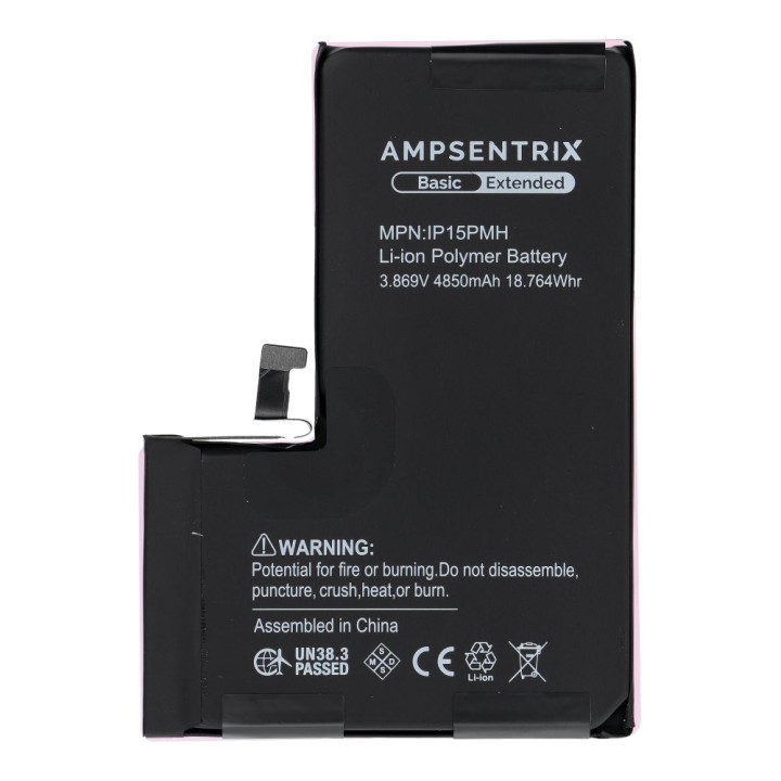 AmpSentrix Basic аккумулятор для iPhone 15 Pro Max (повышенная емкость 4850 mAh)