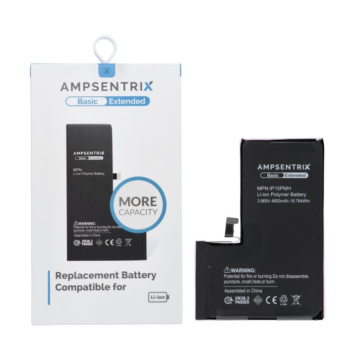 AmpSentrix Basic аккумулятор для iPhone 15 Pro Max (повышенная емкость 4850 mAh)