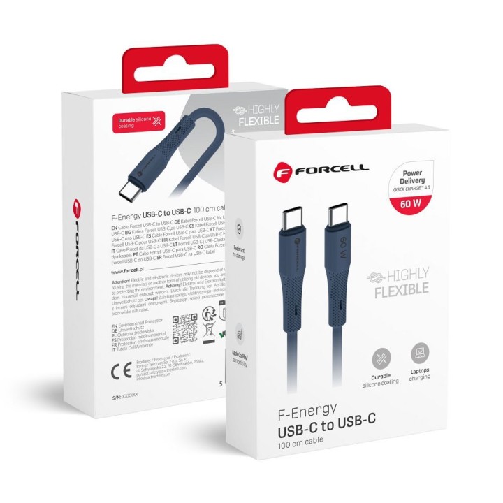 USB-C to USB-C cable Forcell F-Energy QC4.0 PD 3A 60W Silicone 1 m C344 navy blue