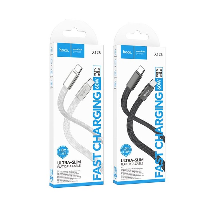 USB-C to USB-C cable Hoco 3A 60W flat 1 m X125 black