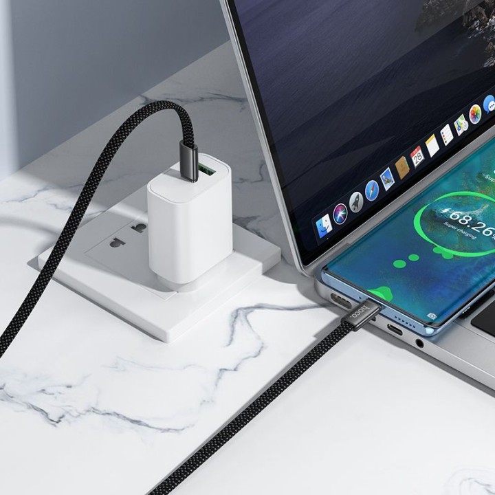 Кабель USB-C – USB-C Hoco 3A 60W плаский 1 m X125 чорний