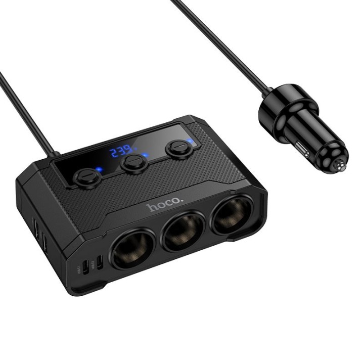 Car charger Hoco with splitter 2xUSB A + 2xUSB C + 3 cigarette lighter socket QC3.0 PD 240W Z64 black