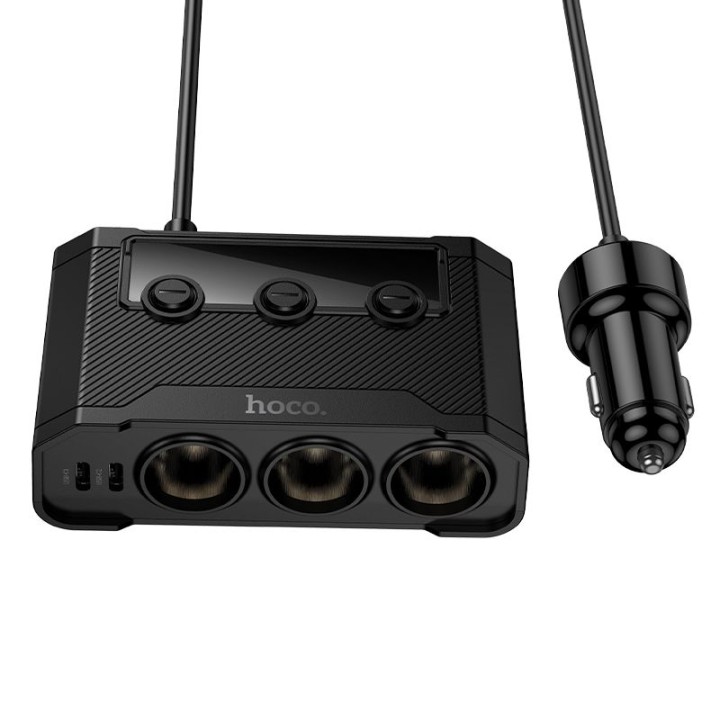 Car charger Hoco with splitter 2xUSB A + 2xUSB C + 3 port lighter QC3.0 PD 240W Z64 black