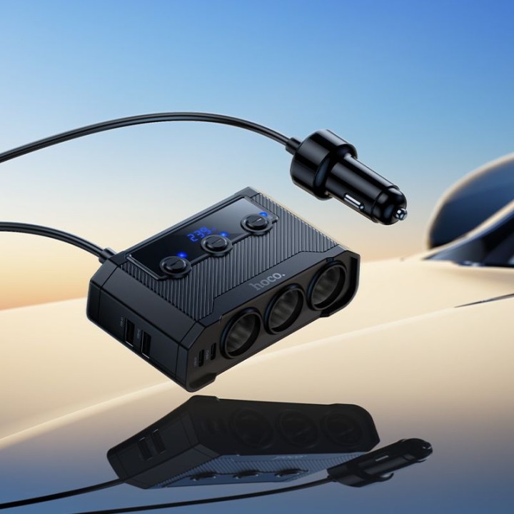Автомобільний зарядний пристрій Hoco з розгалужувачем 2xUSB A + 2xUSB C + 3 порт запальнички QC3.0 PD 240W Z64 чорний