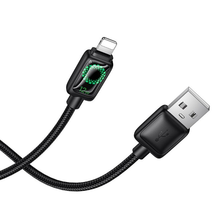 Cable USB A to Lightning Hoco 2,4A 1,2 m with LCD U146 black