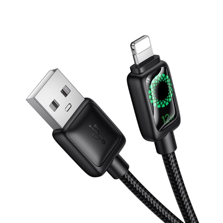 Cable USB A for Lightning Hoco 2,4A 1,2 m with LCD U146 black
