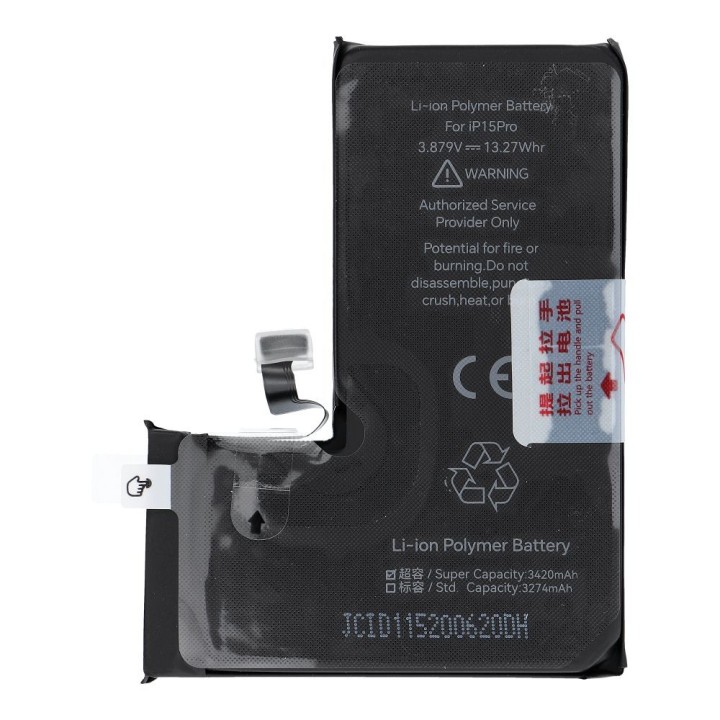 JCID battery for iPhone 15 Pro 3430 mAh (increased capacity)