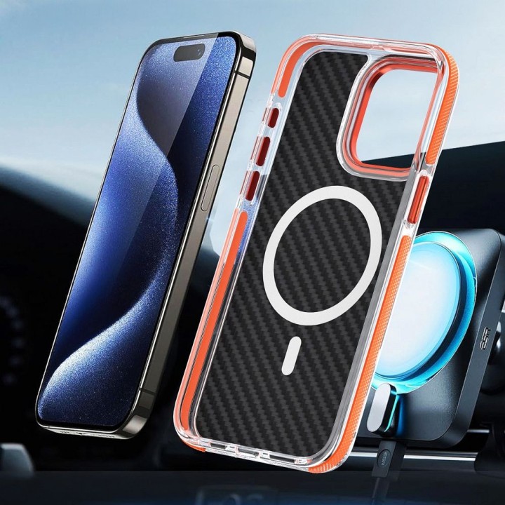 Чехол для Samsung A57 5G Fiber совместимый с MagSafe оранжевый
