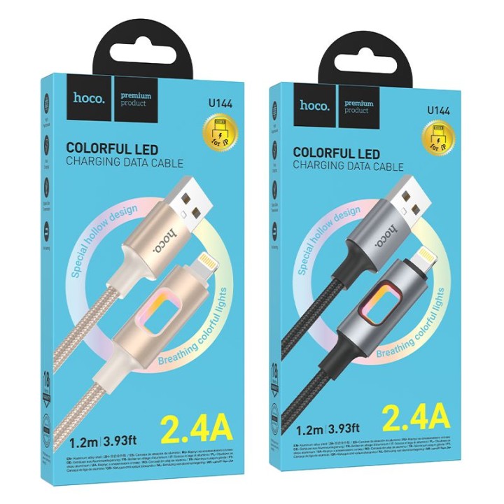Cable USB with diodami LED USB A for Lightning Hoco 2,4A 1,2 m U144 black