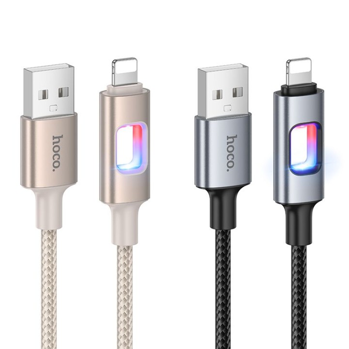 Cable USB with LED lights USB A to Lightning Hoco 2,4A 1,2 m U144 black
