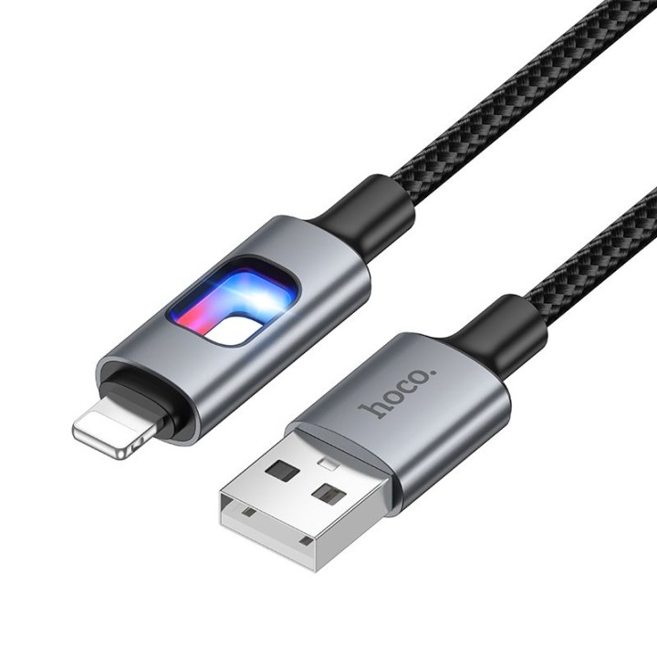 Кабель USB зі світлодіодами LED USB A – Lightning Hoco 2,4A 1,2 m U144 чорний
