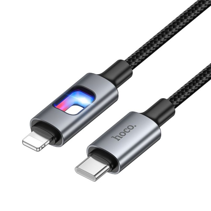 Cable USB with LED lights USB C to Lightning Hoco PD 27W 1,2 m U144 black