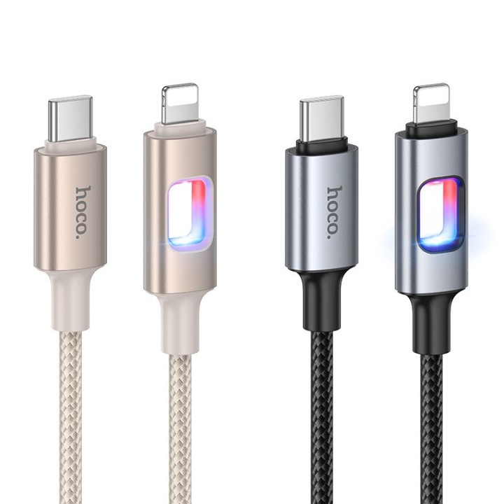 Кабель USB з diodami LED USB C для Lightning Hoco PD 27W 1,2 m U144 чорний