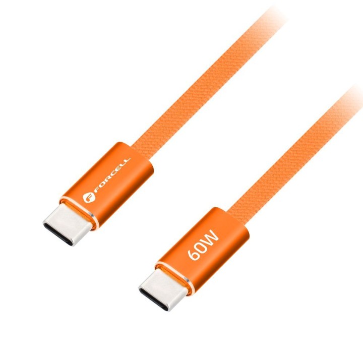 Cable USB C to USB C Forcell F-Energy QC4.0 PD 3A 60W Cafule Flat 1,2 m CCFN23 orange