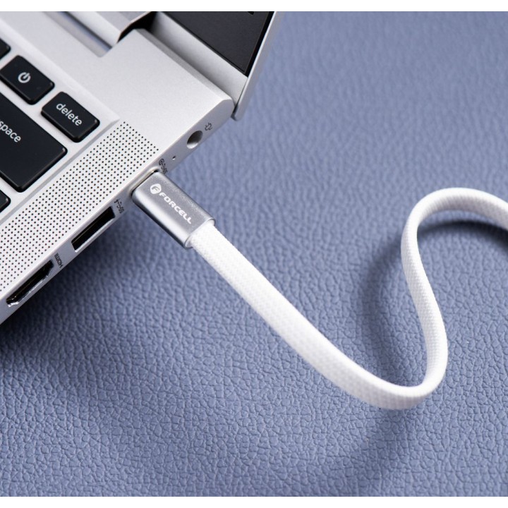 Kabel USB C do USB C Forcell F-Energy QC4.0 PD 5A 100W Cafule Flat 1,2 m CCFN23 biały