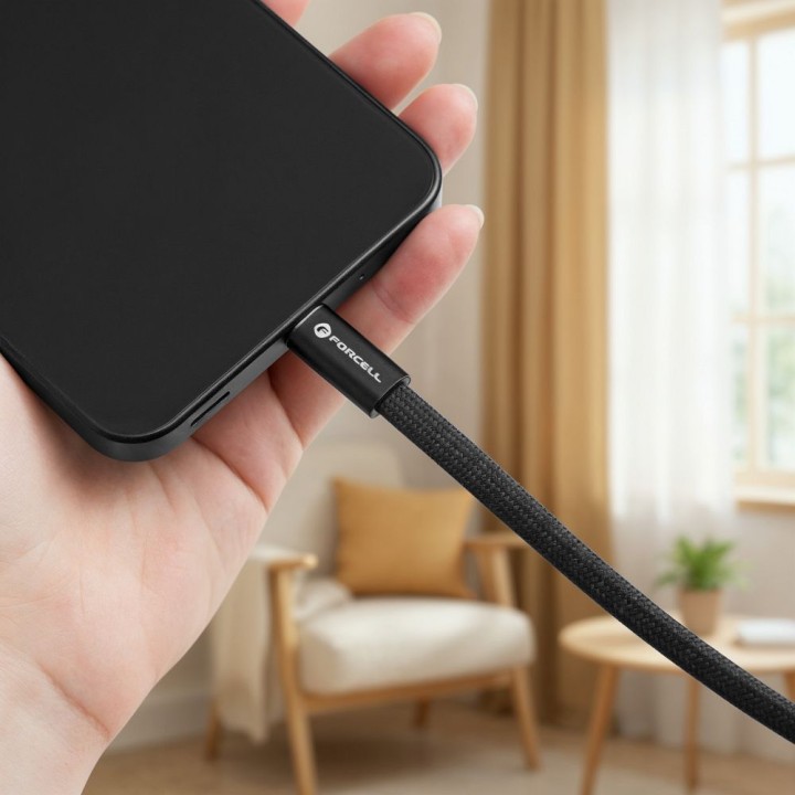 Кабель USB-C – USB-C Forcell F-Energy QC4.0 PD 5A 100W Cafule Flat 1,2 m CCFN23 чорний