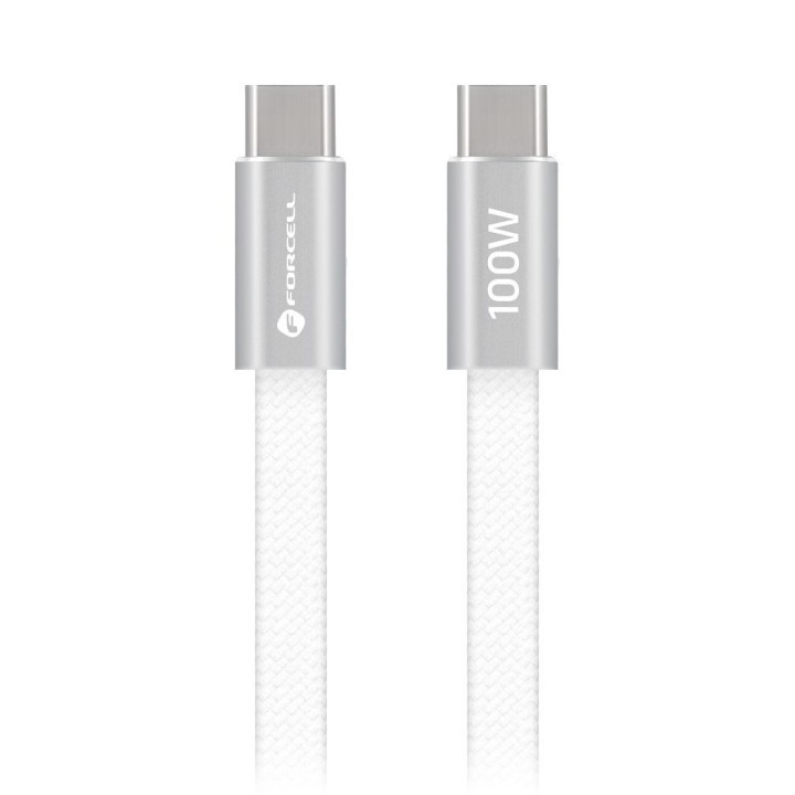 Kabel USB C do USB C Forcell F-Energy QC4.0 PD 5A 100W Cafule Flat 1,2 m CCFN23 biały