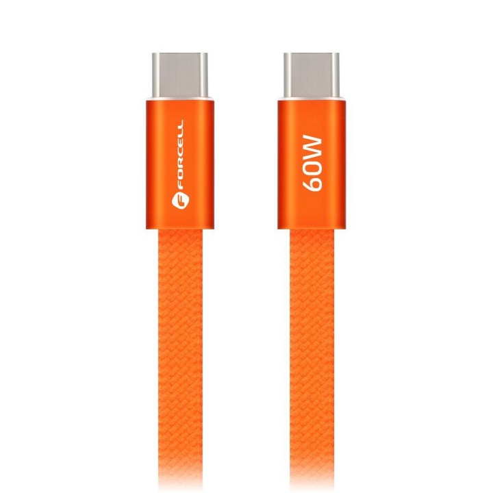 Cable USB C to USB C Forcell F-Energy QC4.0 PD 3A 60W Cafule Flat 1,2 m CCFN23 orange