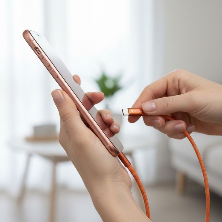 Кабель USB-C – USB-C Forcell F-Energy QC4.0 PD 3A 60W Cafule Flat 1,2 m CCFN23 оранжевый
