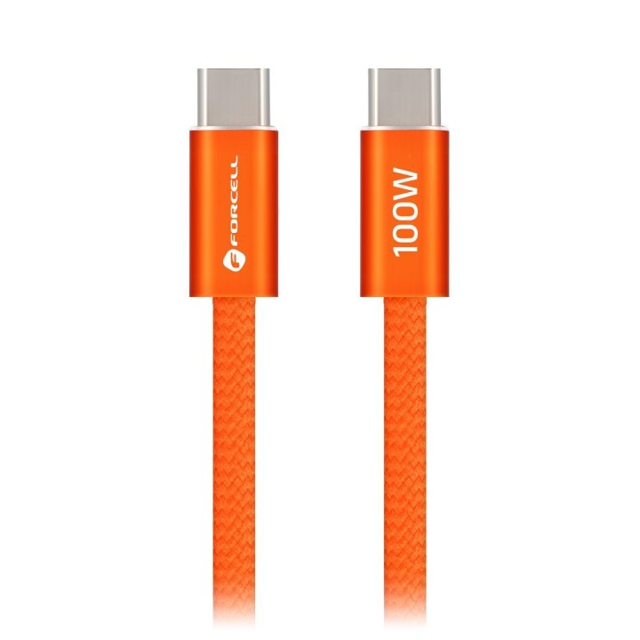 Cable USB C to USB C Forcell F-Energy QC4.0 PD 5A 100W Cafule Flat 1,2 m CCFN23 orange