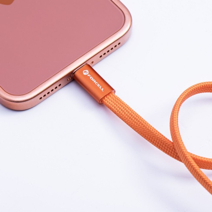Cable USB C to USB C Forcell F-Energy QC4.0 PD 3A 60W Cafule Flat 1,2 m CCFN23 orange